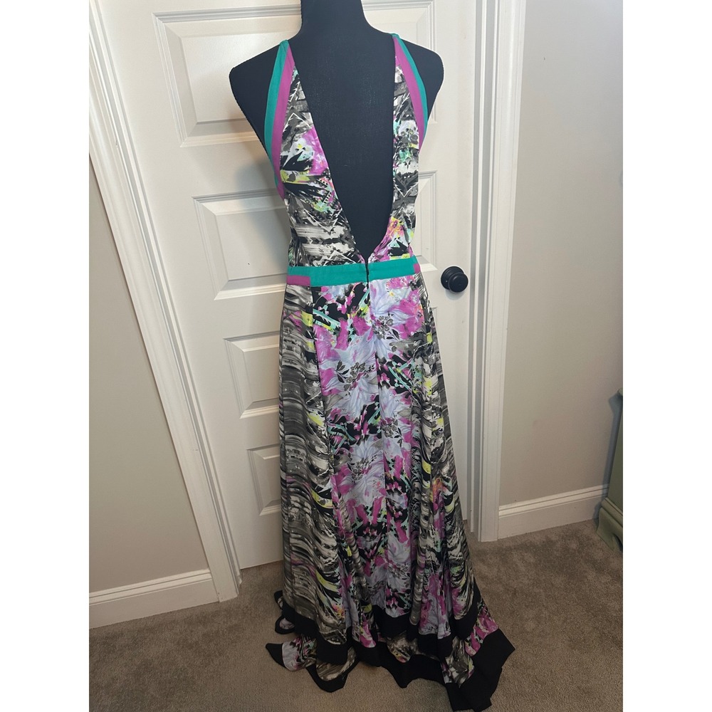 Parker Aurora Combo Maxi Dress size medium women's black teal pink - Picture 3 of 12